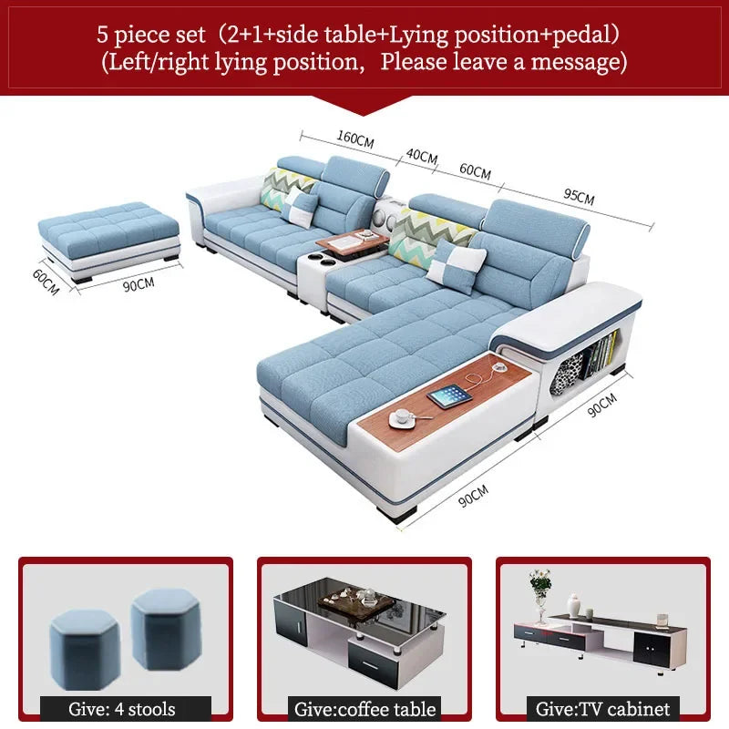 For living room minimalist modern large unit furniture set combination cotton and linen 2024 new technology fabric sofa