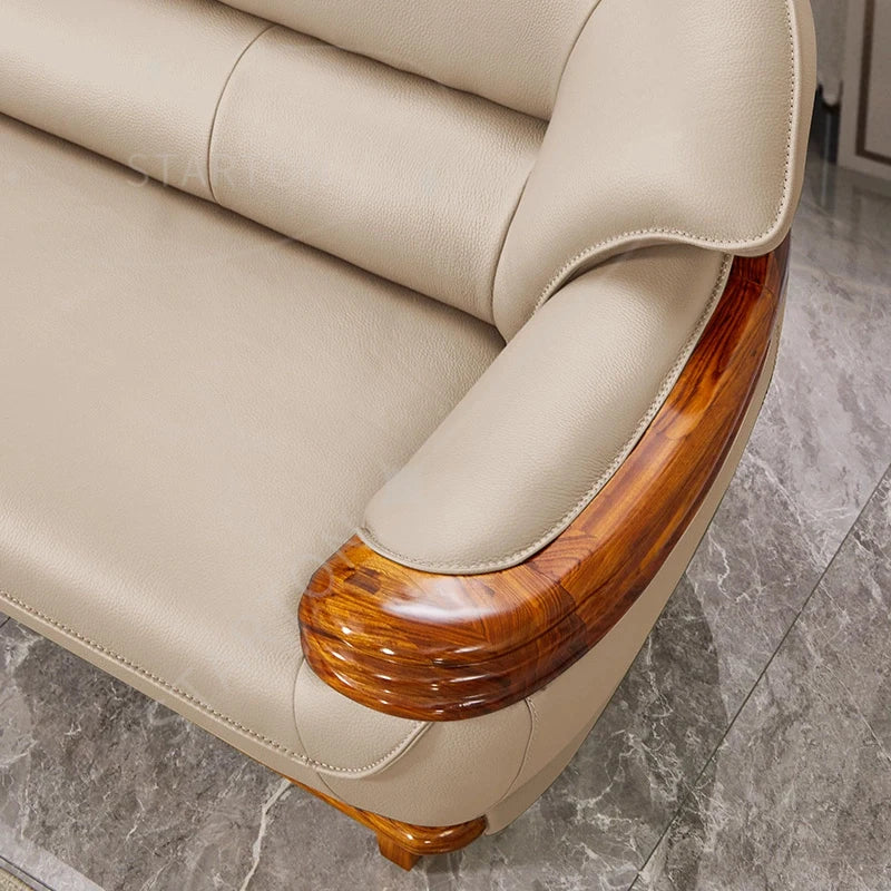 Modern new Chinese ebony sofa top layer cowhide high-end living room leather sofa
