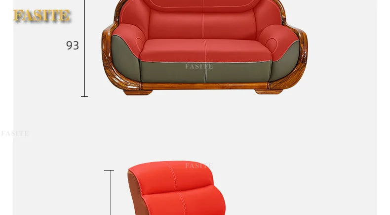 Ebony leather sofa first layer cowhide new Chinese high-end villa living room large apartment solid wood
