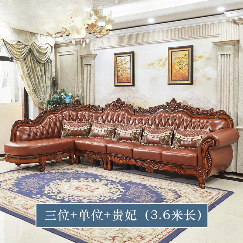 European leather corner high-end left and right concubines American solid wood  living room L-shaped combination sofa