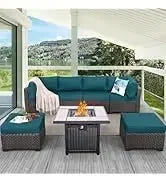 PatioLix Qwaroom Set 6 piece Grey Wicker outdoor furniture patio sectional sofa couch PE rattan conversation sets
