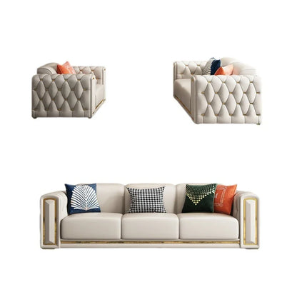 A Modern Modular Sofa Simple Leather Living Room Sofas Light Luxury 3 Seater Classic White Leather Soft Single Sofa