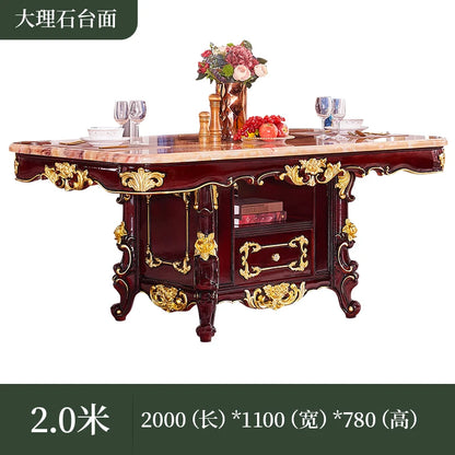 European solid wood marble family villa hotel large dining table and chair combination with locker rectangle