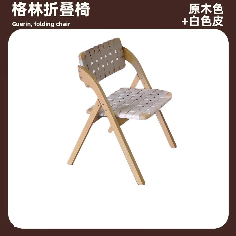 MOMO Retro Solid Wood Dining Chairs Home Living Rooms Saddle Leather Folding Chairs Dining Chairs Wabi Sabi Style Backrest Chair