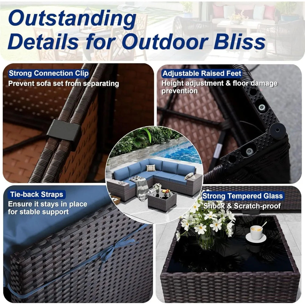 6-Piece Outdoor Sectional Set with High Backrest Sofa, Weather-Resistant PE Rattan Patio Conversation Area