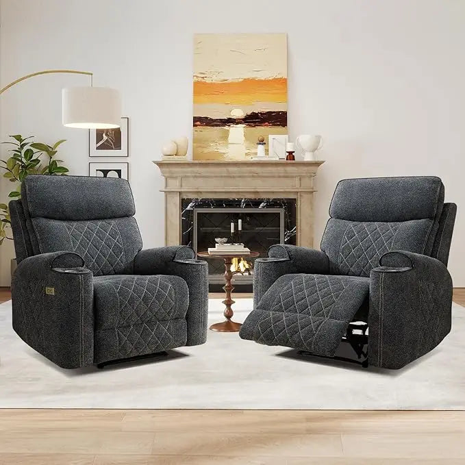 HAOMARKETS Electric Recliner Chair, Soft Fabric Power Recliners with Metal Cup Holders, Single Overstuffed Heavy Duty Reclining