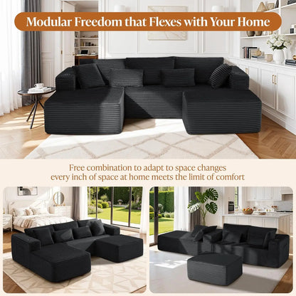 U-shaped Modular Sofa: Modern Minimalist Corduroy, No Assembly, Comfortable Living/Bedrooms (Black)