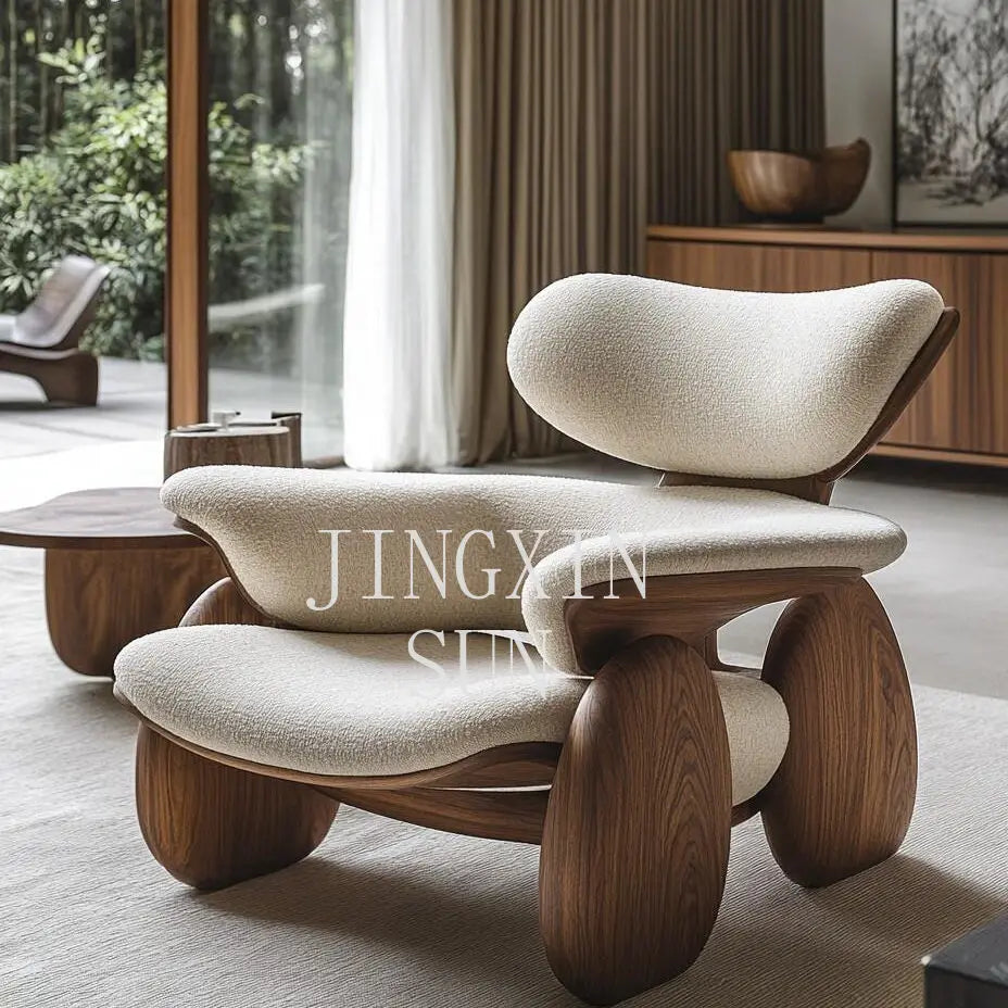Wind solid wood art soft decoration creative special-shaped single leisure chair designer sofa chair balcony lazy chair