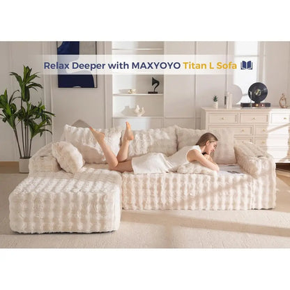 L-Shaped Sectional Sofa, 104 Modern Couch with Chaise, Living Room Sleeper, No Assembly, Beige