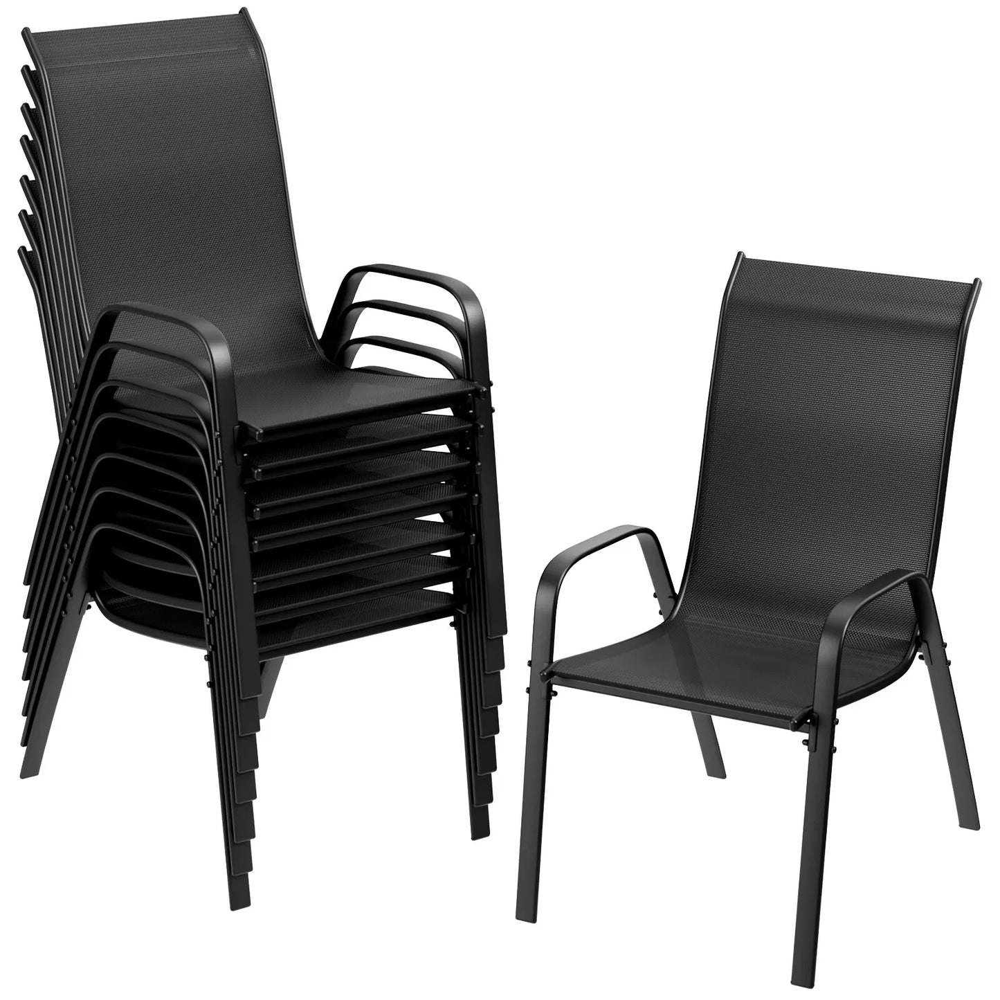 Set of 8 Patio Dining Chairs Stackable Armrest Backrest ,Outdoor  Chairs Breathable Waterproof fabric W/ Heavy Duty Metal Frame