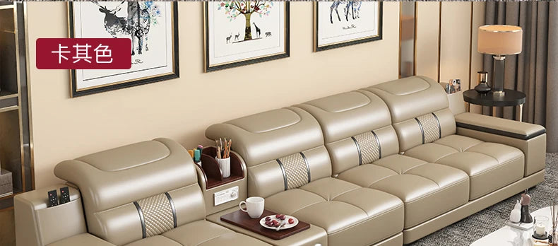 Leather Sofa Modern Simple Living Room Small Apartment Latex Storage Top Layer Leather Sofa