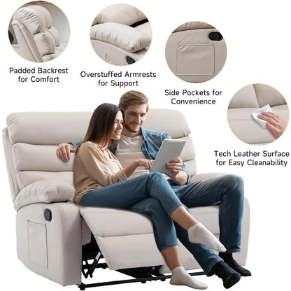 reclining loveseat, leather double recliner sofa with side pocket, wall hugger loveseat recliner for living room, rv, home theat