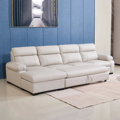 Modern Multi-functional l Shape White Leather Leather Sectional  Foldable Storage and Electric Recliner for Living Room Sofas