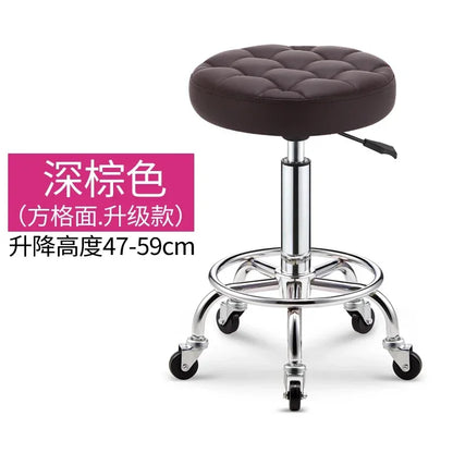 Black PU Leather Rolling Stool Round Swivel Stool with Wheels Height-Adjustable Seat for Salon Tattoo or Office Use