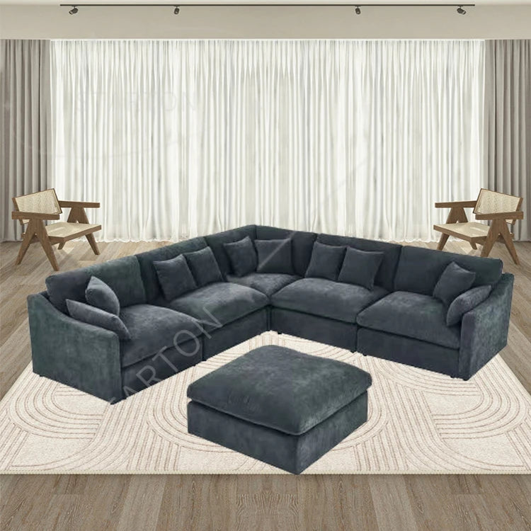 Modern Chinese Style Modular Sofa Set Wood Furniture for Living Room and Hotel Stylish House Furniture Black Corner Could Sofa