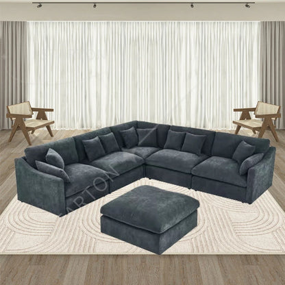 Modern Chinese Style Modular Sofa Set Wood Furniture for Living Room and Hotel Stylish House Furniture Black Corner Could Sofa