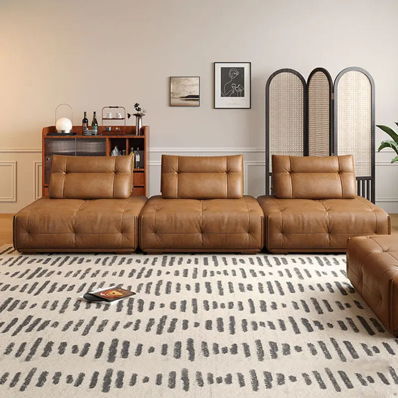 European Living Room Couch, Brown Modular Design, Villa Corner Sectional Style, Double Lounge Leather Canape Salon Furniture