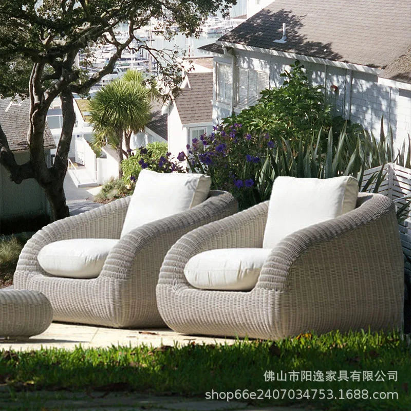 Outdoor rattan sofa courtyard waterproof and sunscreen Nordic villa garden terrace leisure balcony rattan sofa