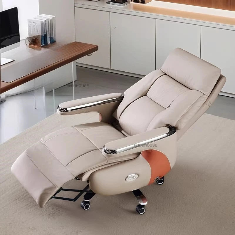Electric Reclining Office Chairs Luxury Leather Executive Computer Armchair European Bedroom Furniture Home Ergonomic Desk Chair