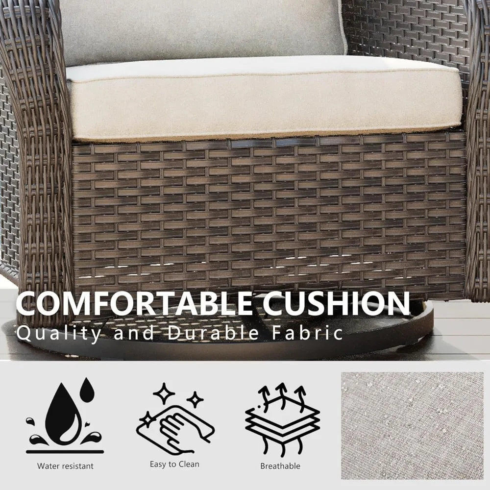 Brown Outdoor Wicker Swivel Glider Rocking Chair with Water-Resistant Cushions