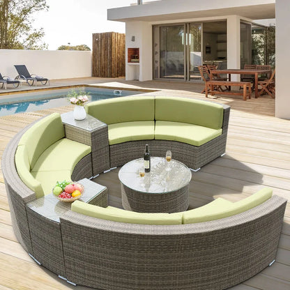 Rattan sofa combination courtyard garden leisure outdoor living room custom semi-circular arc rattan chair terrace outdoor