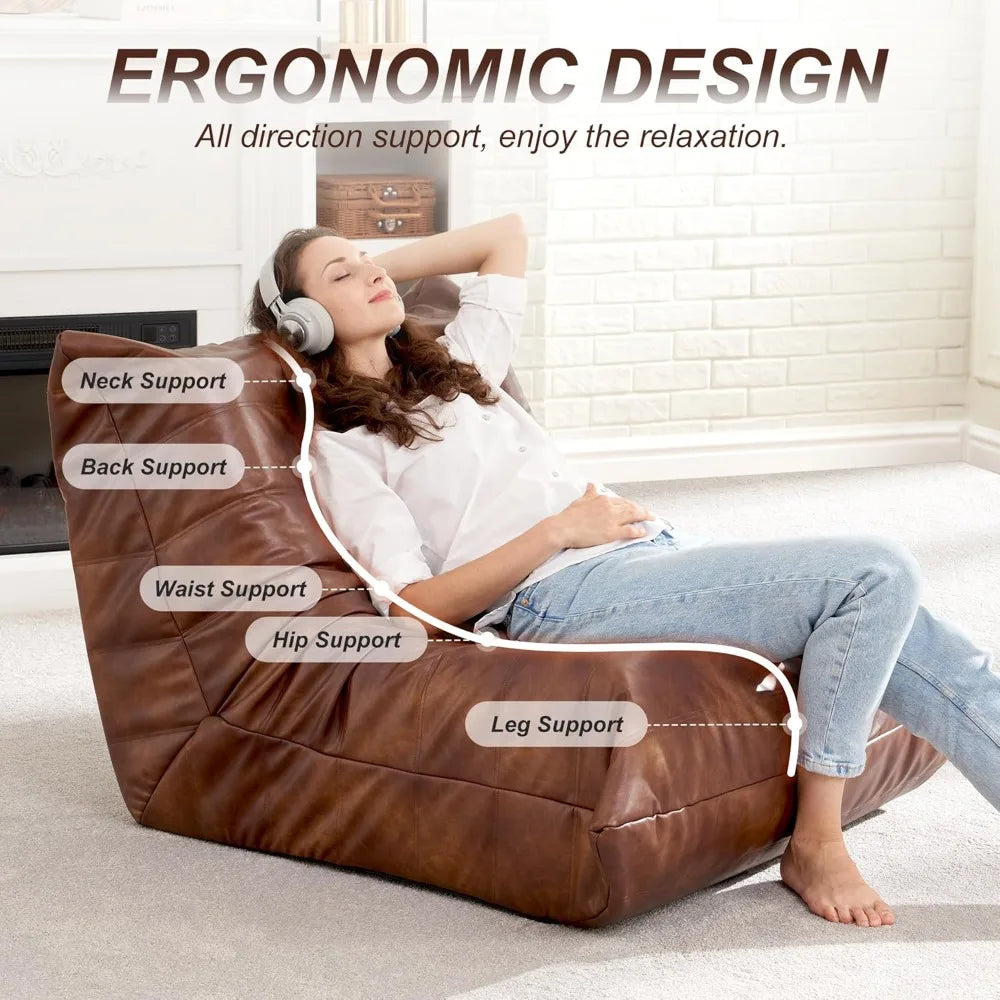 living room sofas, Bean Bag Chair Lazy Floor Sofa, Memory Foam Fireside Sofa for Adults, Big Beanbag Faux Leather Armless Chair