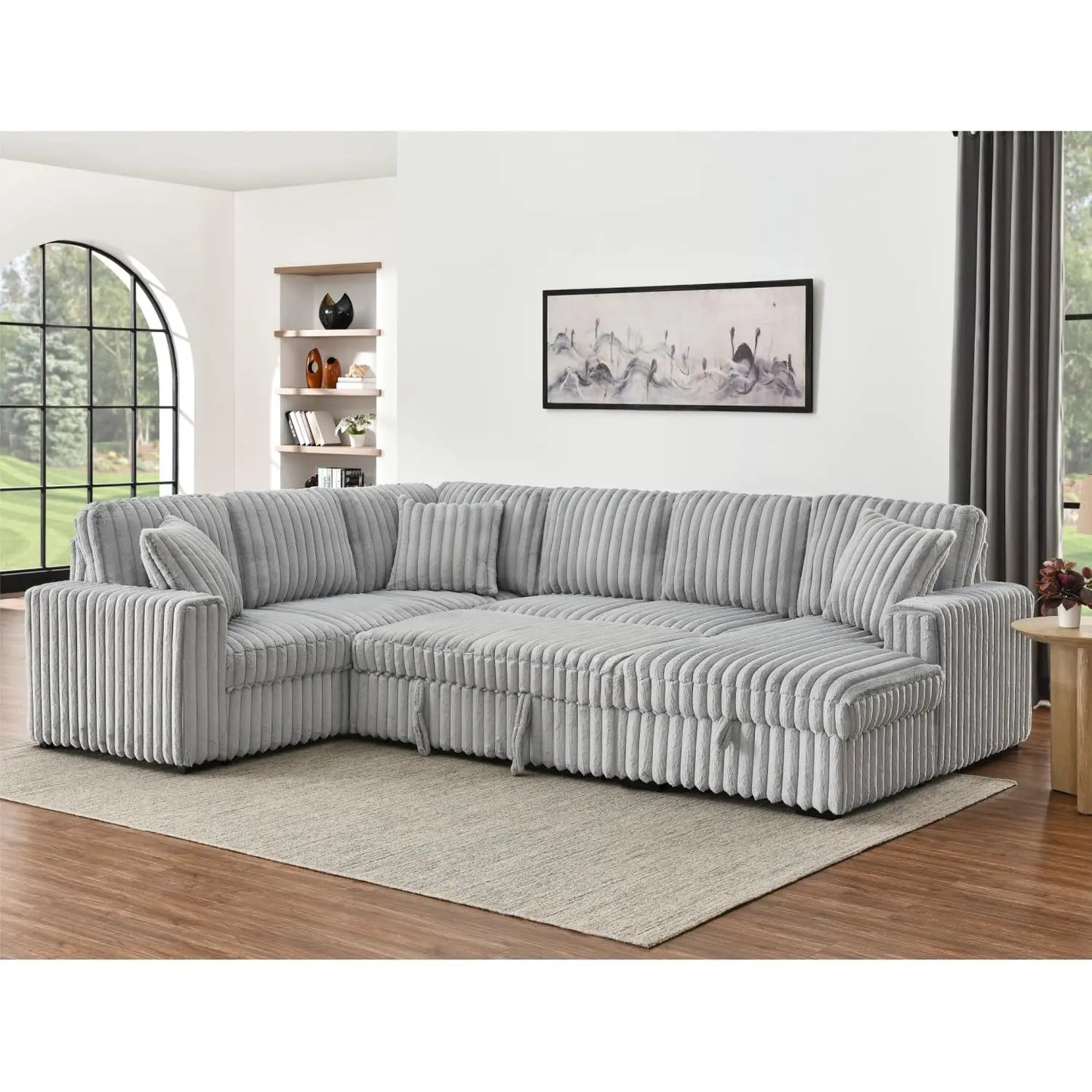 TODRANI 122'' Sectionl Sleeper Sofa, U Shape Sectional Sofa with Pull Out Couch and Storage Chaise&USB Ports