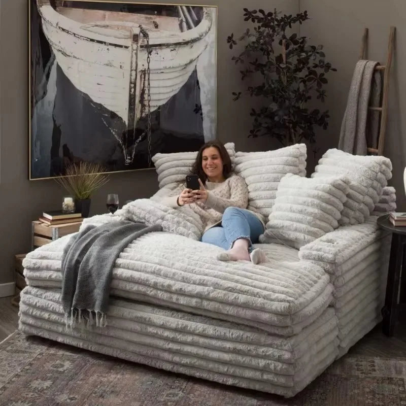 Vacuum Compressed White Plush Cloud Sofa Foldable Oversized Couch Soft Living Room Furniture Space-Saving Leisure Seat