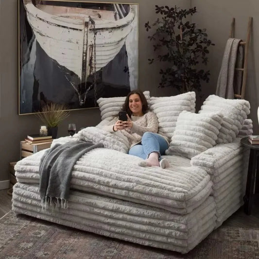 Vacuum Compressed White Plush Cloud Sofa Foldable Oversized Couch Soft Living Room Furniture Space-Saving Leisure Seat