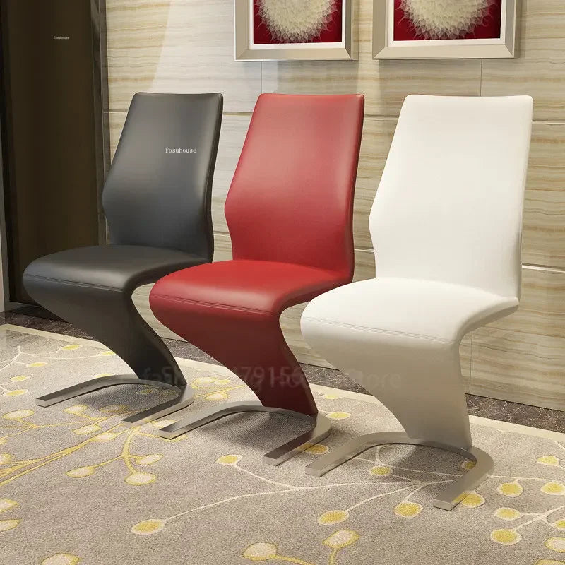 2 Pieces Chairs Modern Simple Z Shape Dining Chair PU Leather Home Living Room Chair Only Chairs L W