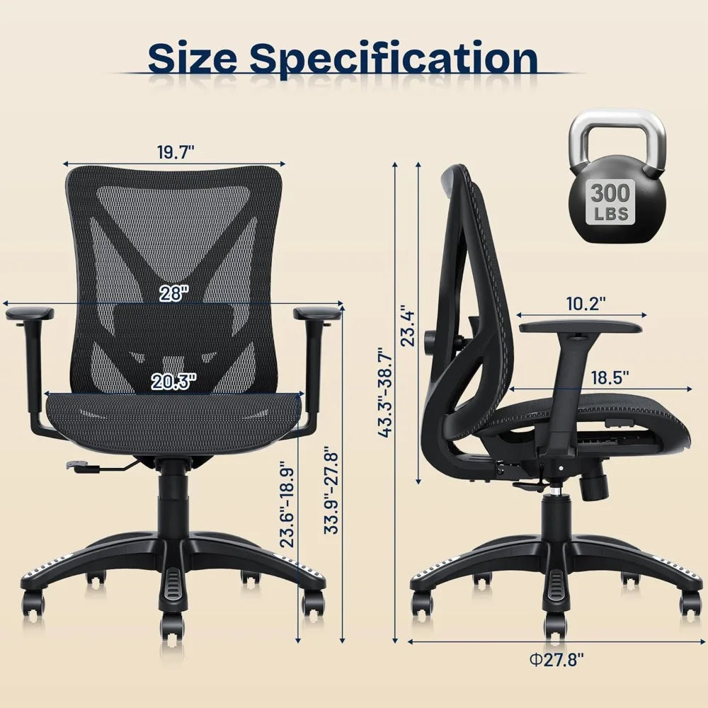 Adjustable Ergonomic Office Chair with Mesh Seat, Lumbar Support, 3D Armrests, and Tilt Mechanism
