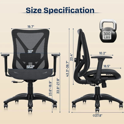 Adjustable Ergonomic Office Chair with Mesh Seat, Lumbar Support, 3D Armrests, and Tilt Mechanism
