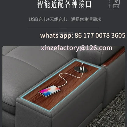 Customizable Italian Genuine Leather Sofa - Bluetooth Speaker, Adjustable Headrests and USB Charging