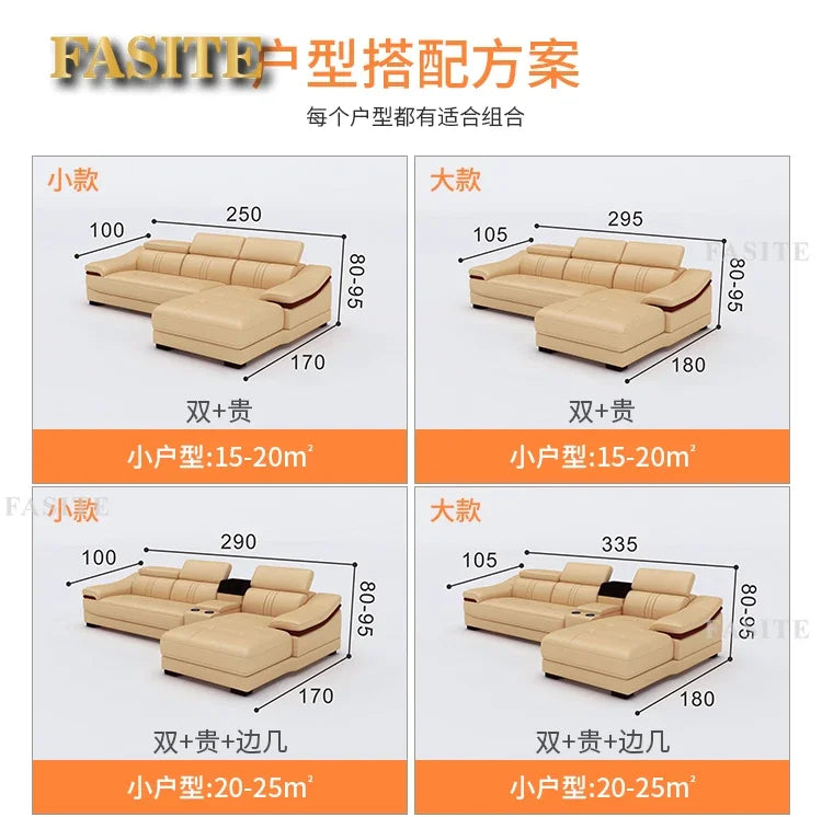 Genuine leather sofa head layer cowhide small unit,simple and modern functional, fashionable leather sofa combination decoration
