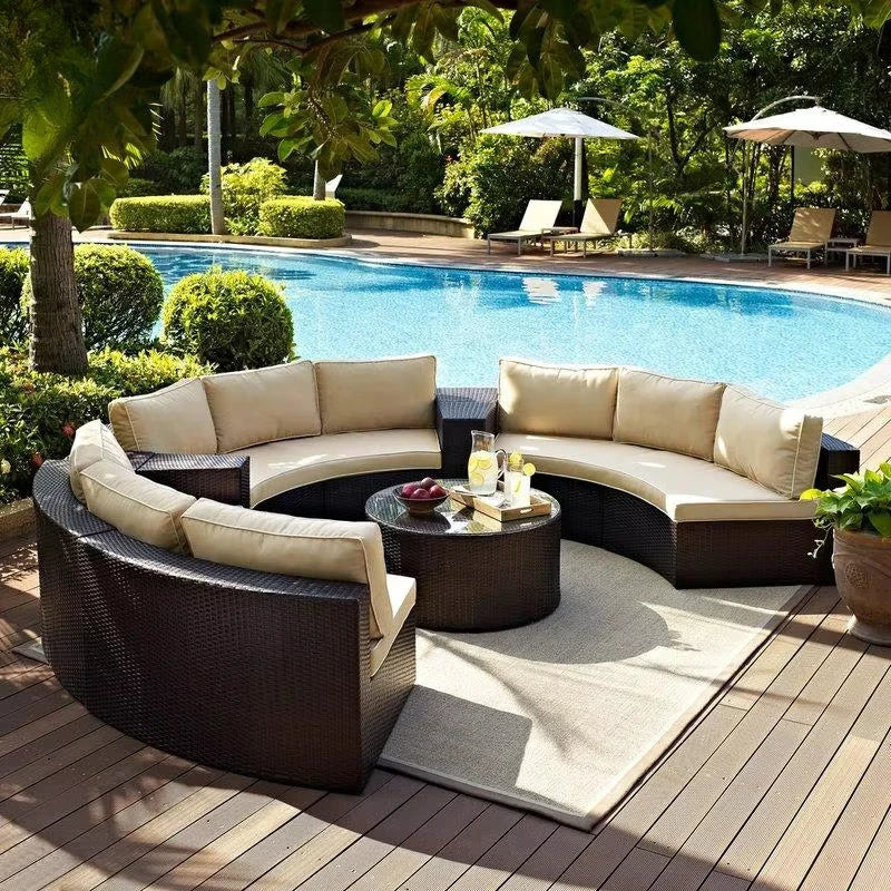 Terrace Semicircular C Modular Lounge Set Aluminum Outdoor Furniture Modern Luxury Garden Combination Rattan Sofa Set