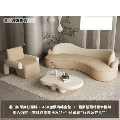 Internet celebrity homestay cream wind sofa small apartment living room beauty salon reception lounge curved sofa combination