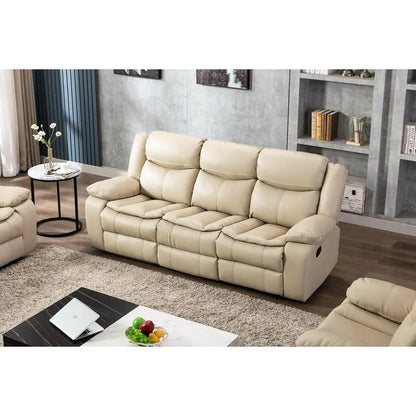 Cream Manual Recliner Loveseat Sofa Set 1+2+3 Seater Pillow Top Arms Pocket Spring Seating Leather Upholstery