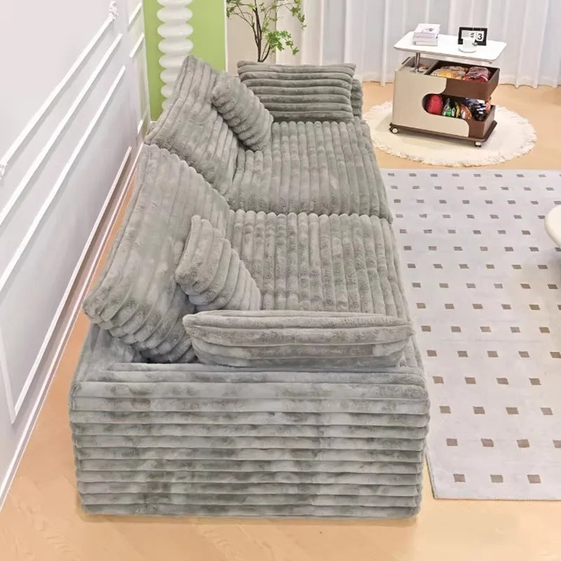 -+Light Luxury Lazy Thick Solid Wood Frame Technology Velvet Clouds Sofa Large Sitting Deep Section Sofa Set Removable Washable