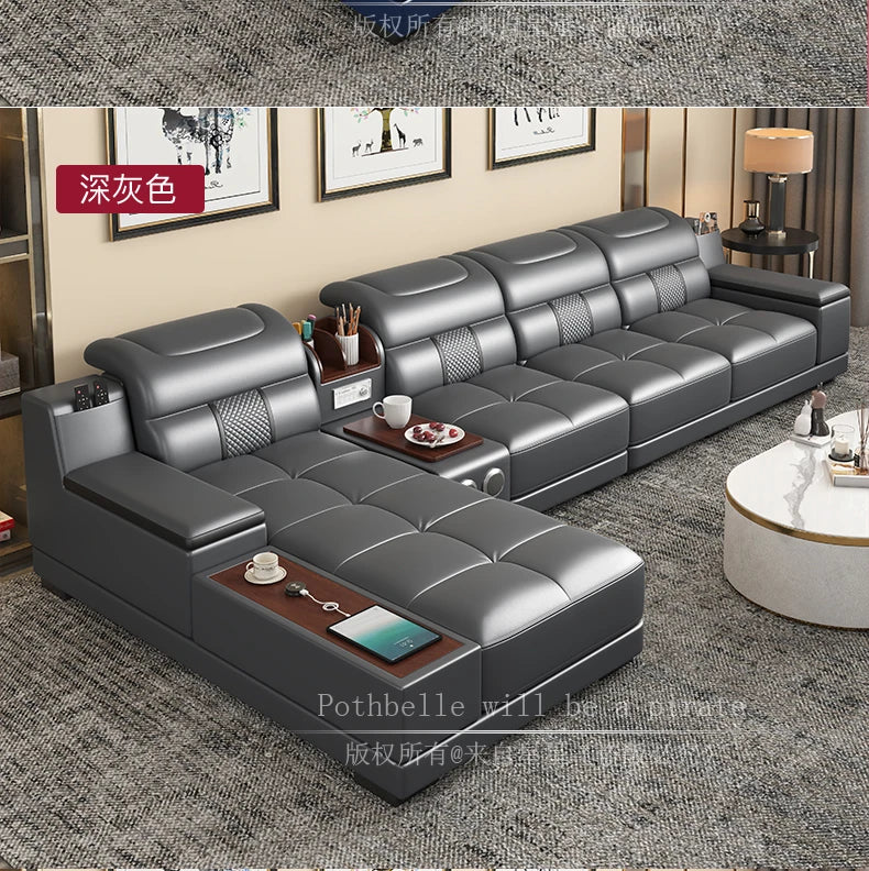 Leather Sofa Modern Simple Living Room Small Apartment Latex Storage Top Layer Leather Sofa