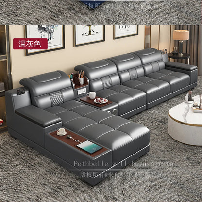 Leather Sofa Modern Simple Living Room Small Apartment Latex Storage Top Layer Leather Sofa