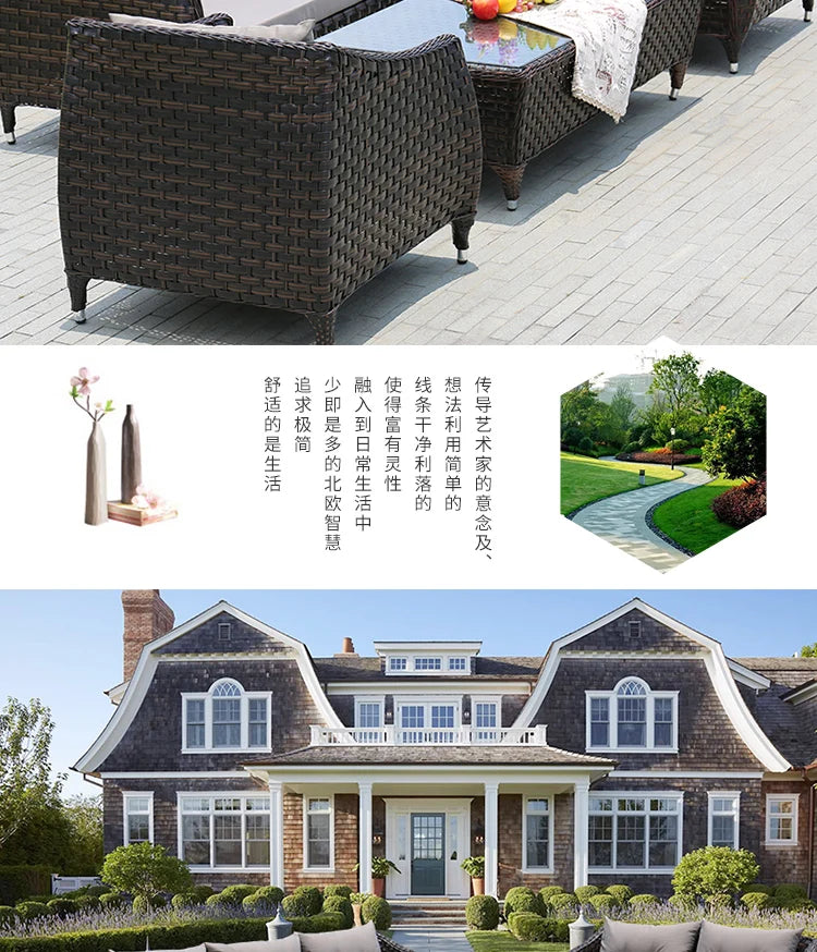 Leisure Courtyard Garden Sofas Outdoor Simple Homestay Coffee Table Garden Sofa Terrace Pe Rattan Furniture Sofá Exterior MHHYSF