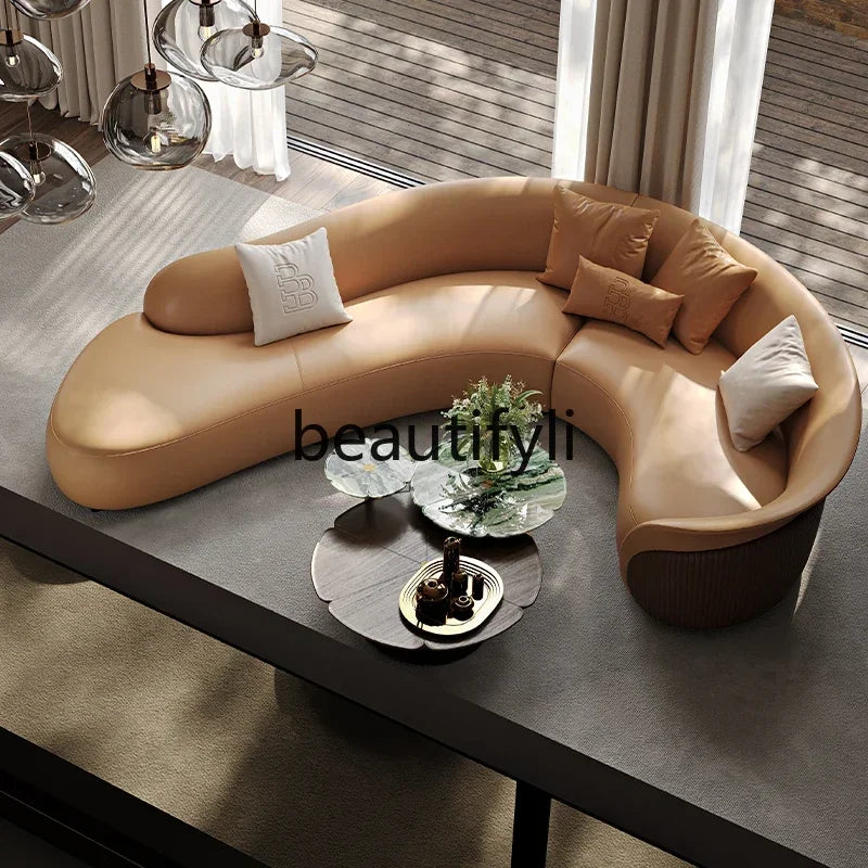 Asmt51 Minimalist light luxury, high-end large flat-layer corner leather sofa Italian large L-position sofa