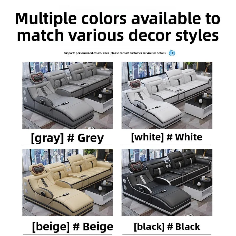 Massage combination living room leather sofa first layer cowhide small apartment sofa living room