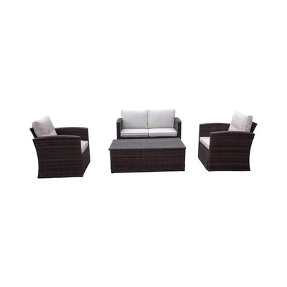 Modern Outdoor Rattan Sofa Set for Patio Balcony Living Room or Courtyard-Woven Wicker Chair Combination for Park Leisure