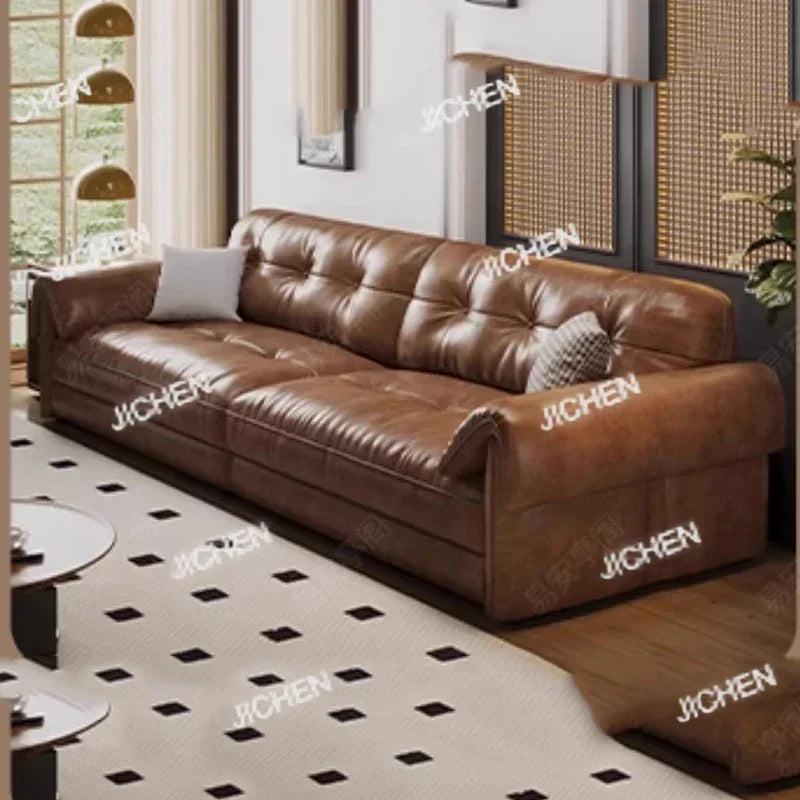 ZJCQ Minimalist Brown Sleep Sofa Faux Leather Designer Loveseat Lazy Sofa Couch Cloud Divano Da Soggiorno Living Room Furniture
