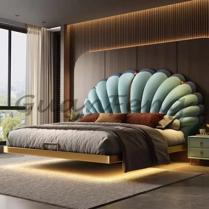 Floating Princess Bed European Genuine Leather Vintage Solid Wood Bed Light Luxury High Quality Cama De Casal Bedroom Furniture
