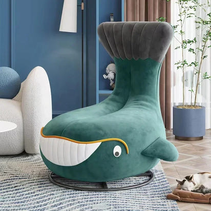 #Shark Model Living Room Sofa Chair Fabric Upholstered Velvet Children's Swivel Lounge Chair