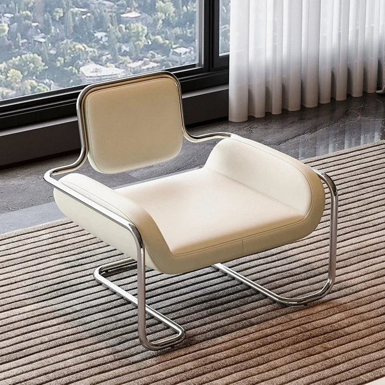 Bauhaus Style Leather Accent Chair Stainless Steel Frame Modern Lounge Chair for Living Room Office Reception