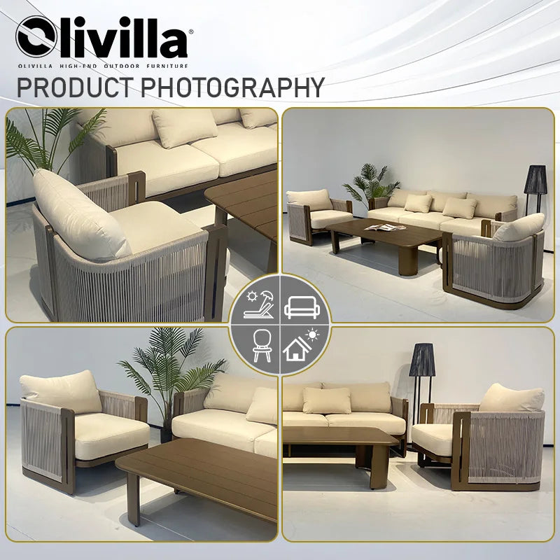 Villa Garden Rope Weaving Aluminum Alloy Sofa Hotel Sunroom Outdoor Leisure Furniture Courtyard Garden Waterproof Outdoor Sofa
