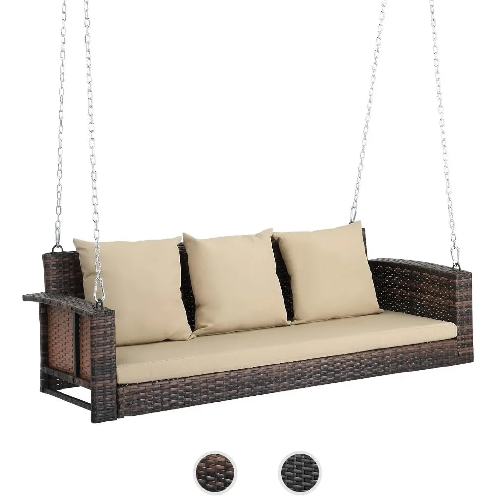 #For Heavy Duty 800 LBS Wicker Hanging Porch Swing with Cushions & Chains,  Outdoor Rattan Swing Bench for Garden, Yard&